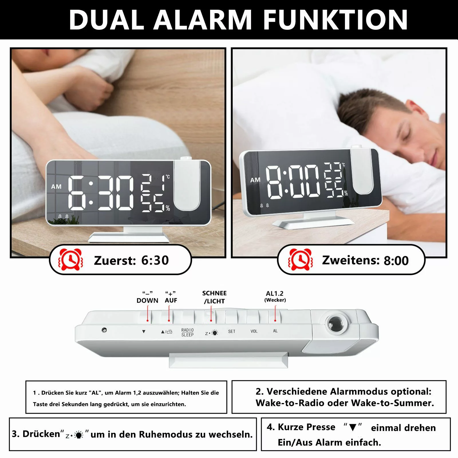 OKWISH Projektionswecker Digital Wecker Radiowecker Digitalwecker günstig online kaufen