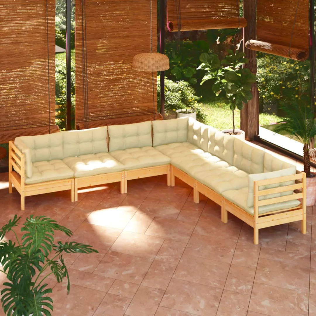 7-tlg. Garten-lounge-set Mit Creme Kissen Massivholz Kiefer günstig online kaufen