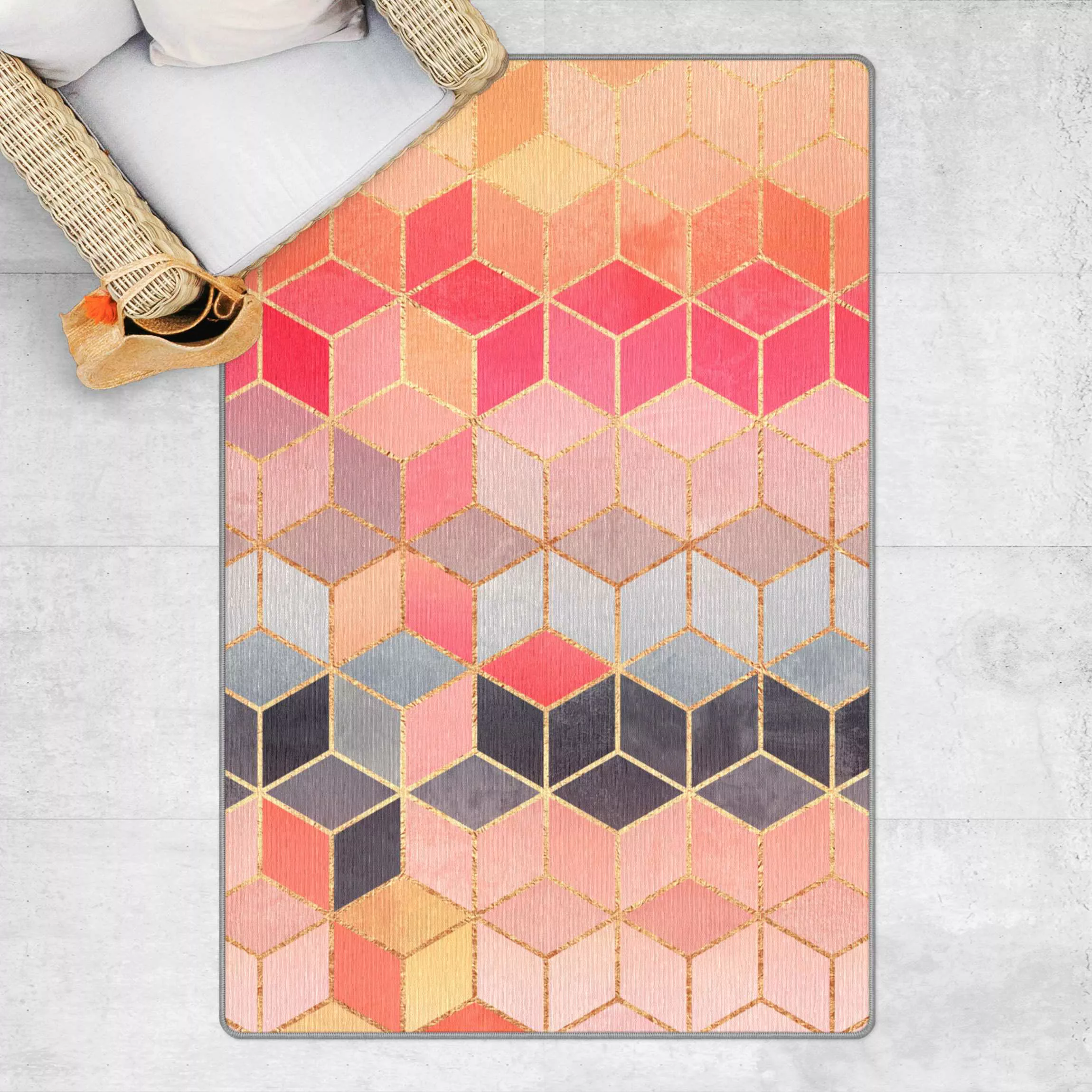 Teppich Buntes Pastell goldene Geometrie günstig online kaufen