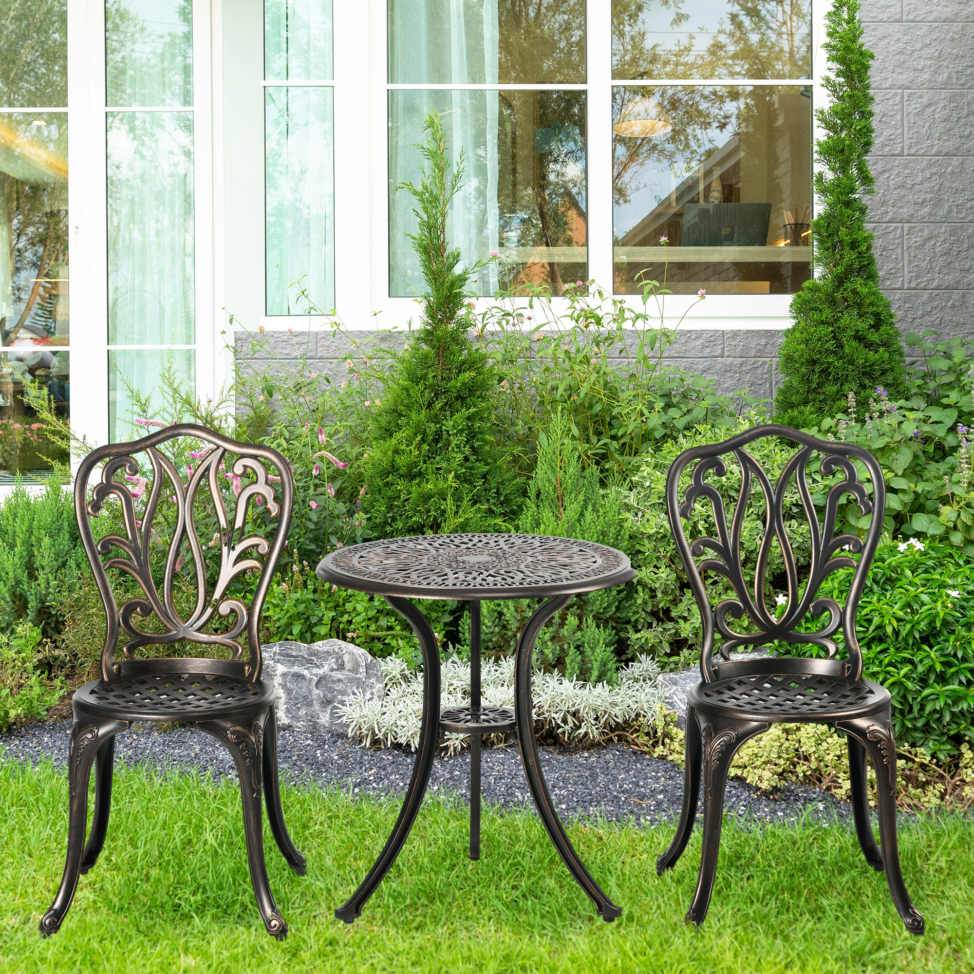 Outsunny Gartenmöbel Set 2-Sitzer 2 Stühle + Runder Tisch im Retro-Schmiede günstig online kaufen