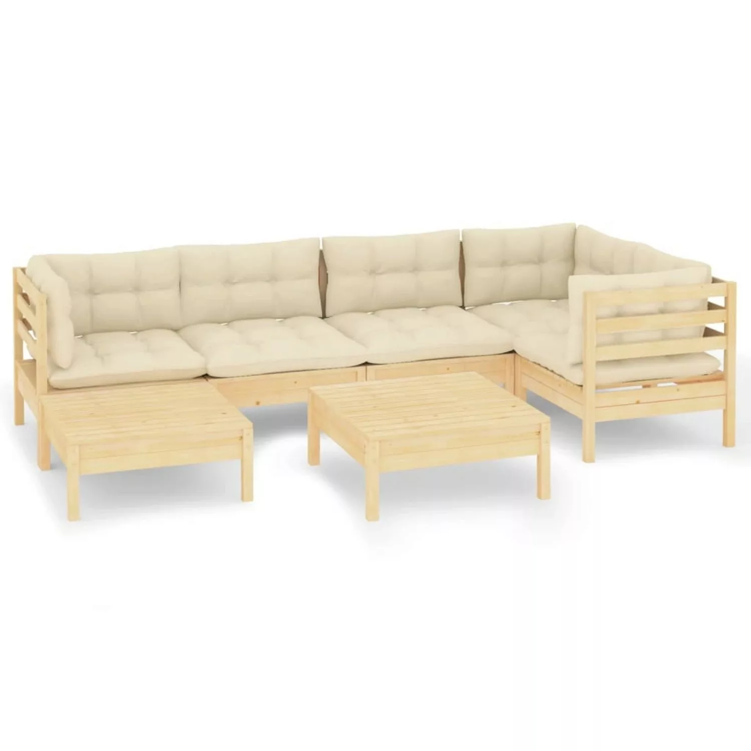 7-tlg. Garten-lounge-set Mit Creme Kissen Massivholz Kiefer günstig online kaufen