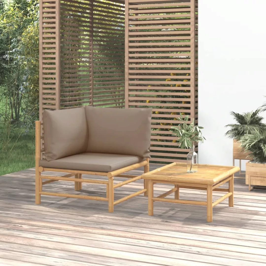 Vidaxl 2-tlg. Garten-lounge-set Mit Taupe Kissen Bambus günstig online kaufen