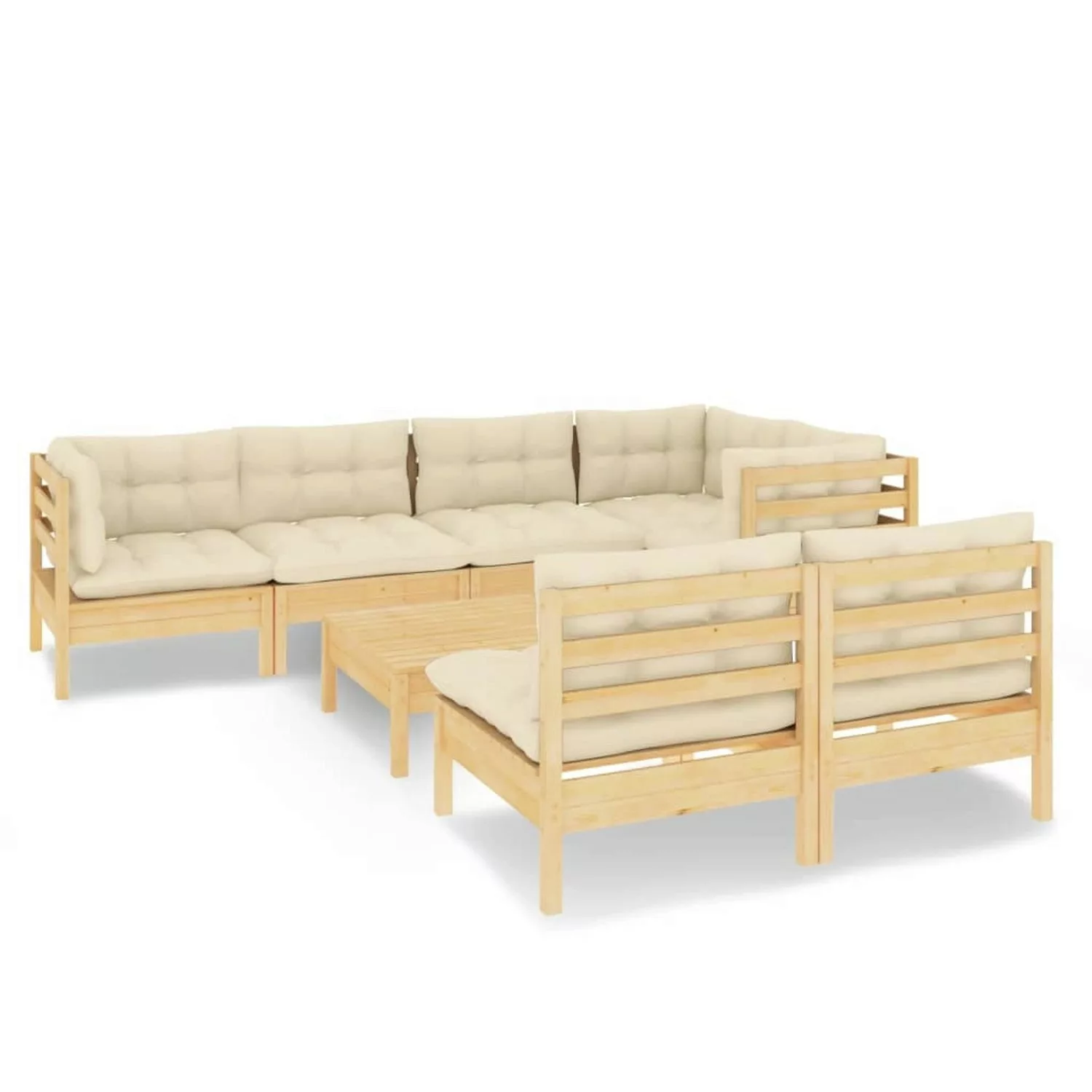 8-tlg. Garten-lounge-set Mit Creme Kissen Massivholz Kiefer günstig online kaufen