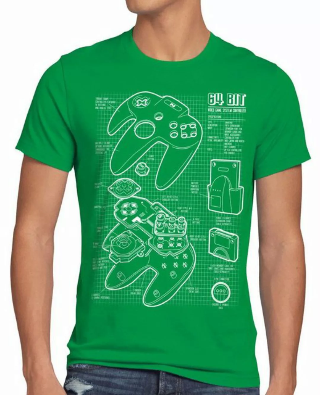 style3 Print-Shirt Herren T-Shirt N64 Blaupause gamer 64 nintendo controlle günstig online kaufen