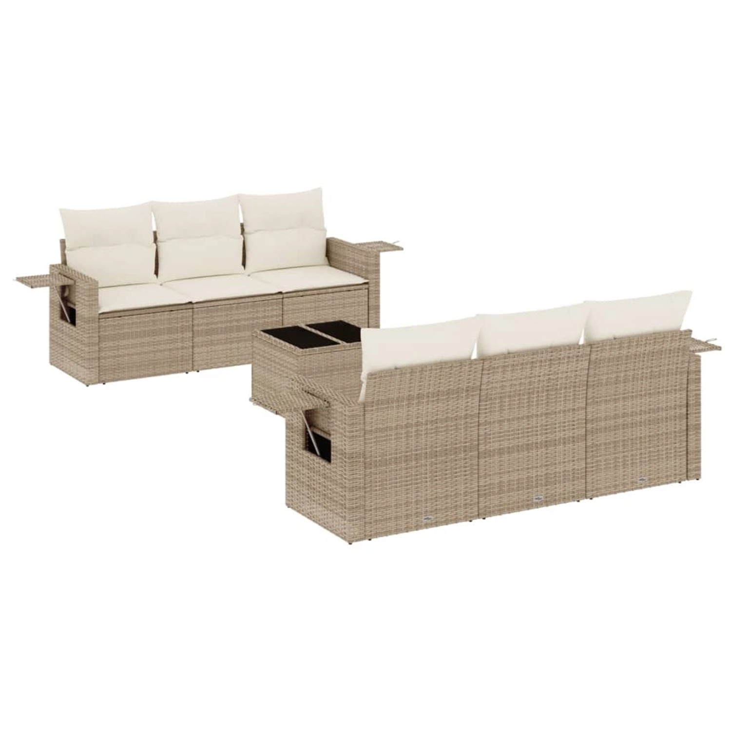 vidaXL 7-Tlg Garten-Sofagarnitur mit Kissen Beige Poly Rattan 3252245 günstig online kaufen