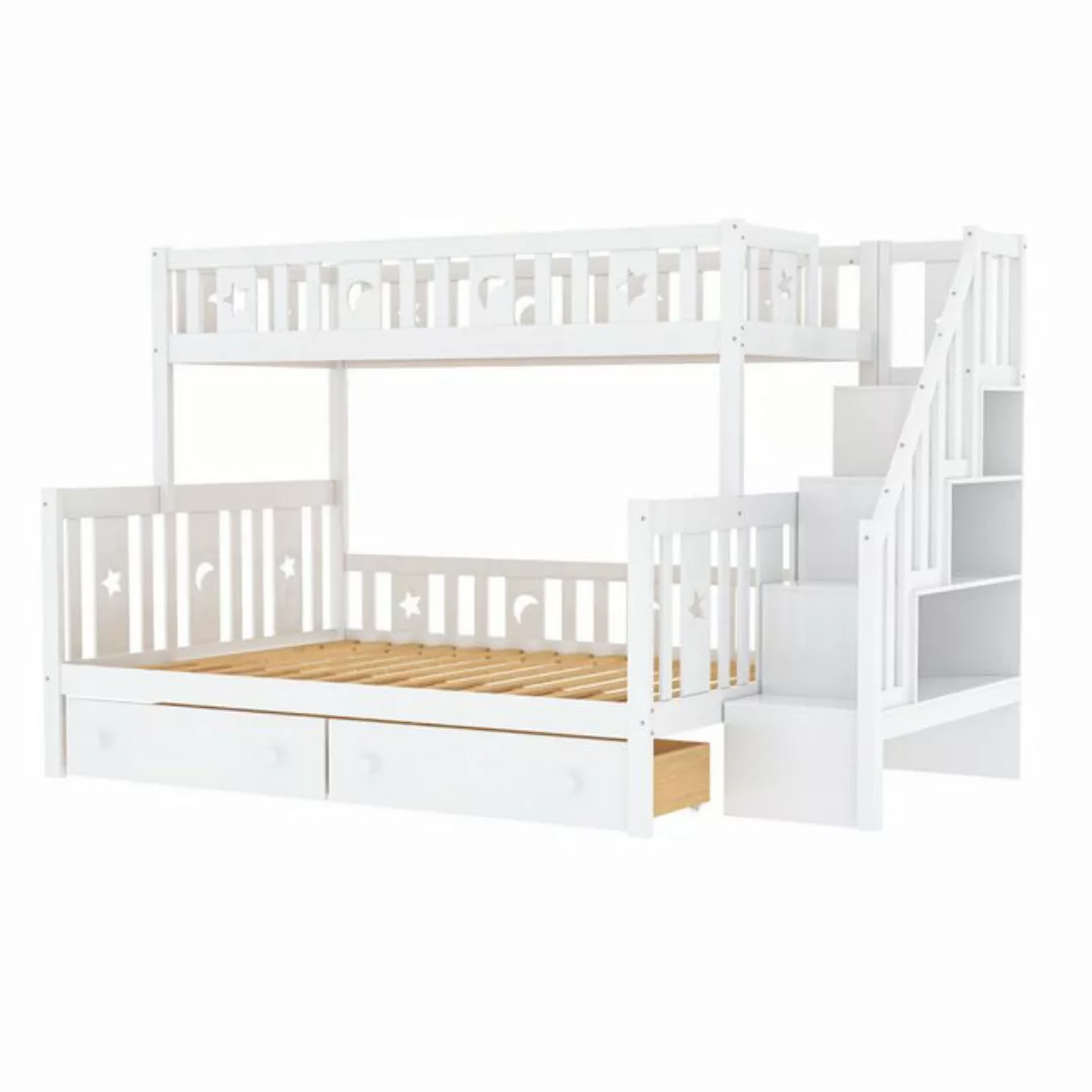 Odikalo Kinderbett Etagenbett 90/140*200 Massivholz Treppe 2 Schubladen Lat günstig online kaufen