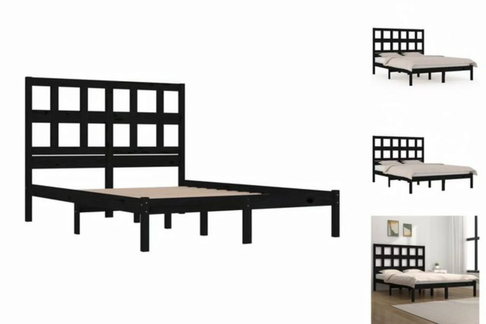 vidaXL Bettgestell Massivholzbett Schwarz Kiefer 200x200 cm Bett Bettgestel günstig online kaufen