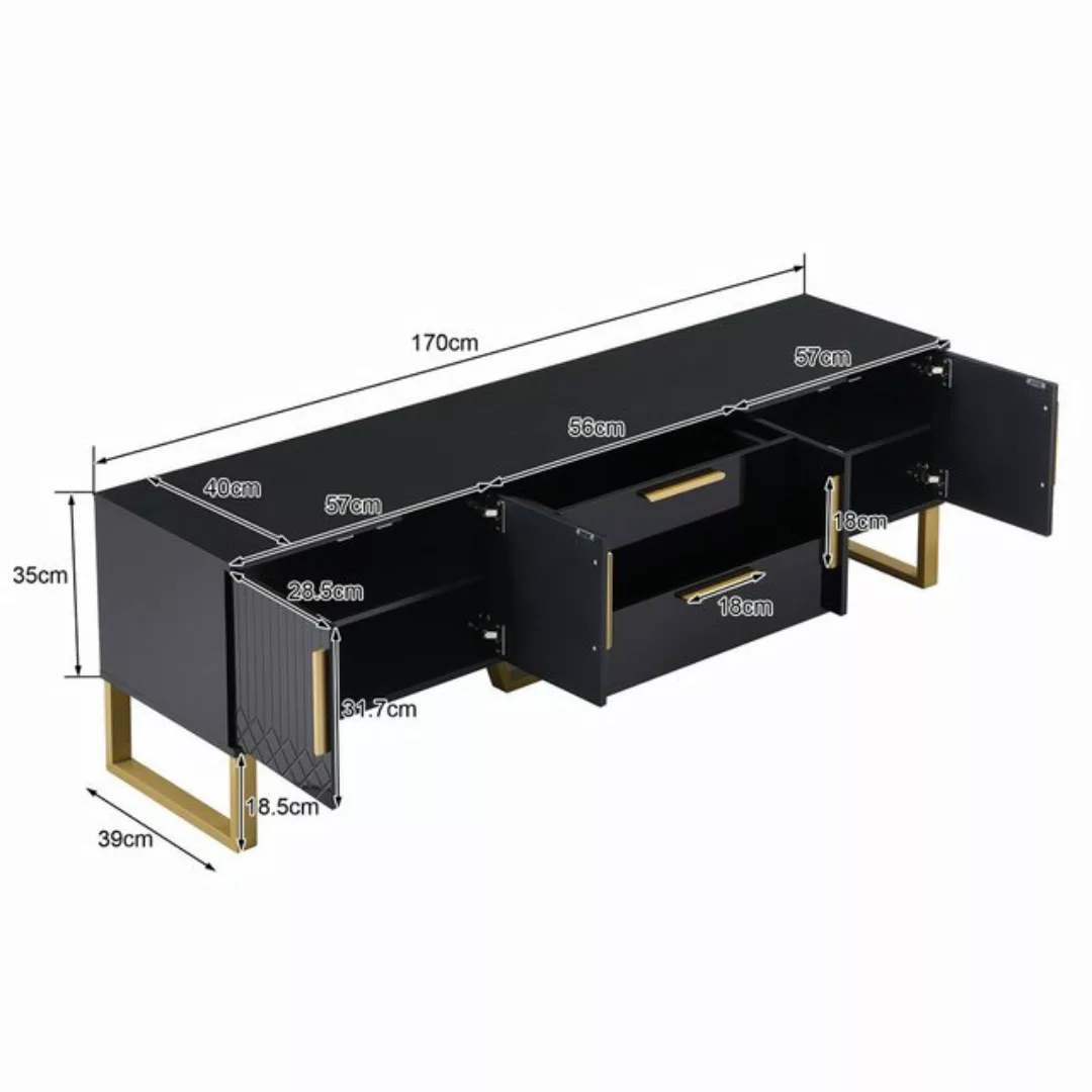 Ulife TV-Schrank Lowboard Hochglänzender TV-Schrank mit 4 Türen und 2 Schub günstig online kaufen