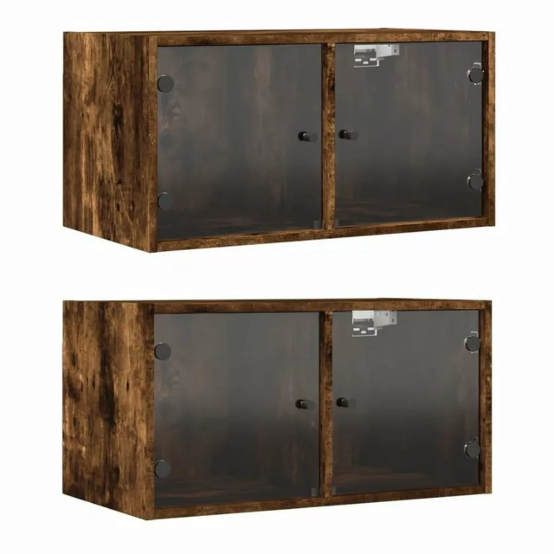 vidaXL Fächerschrank Wandschränke mit Glastüren 2 Stk. Räuchereiche 68,5x37 günstig online kaufen