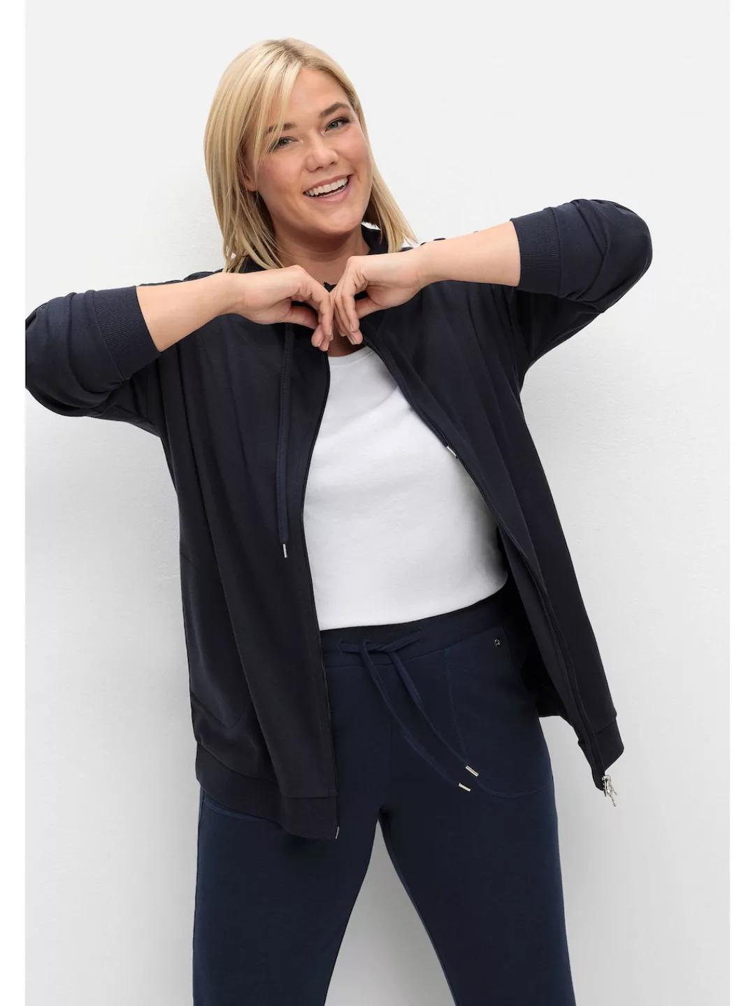 Sheego Sweatjacke "Große Größen", mit Stehkragen und Bindeband günstig online kaufen