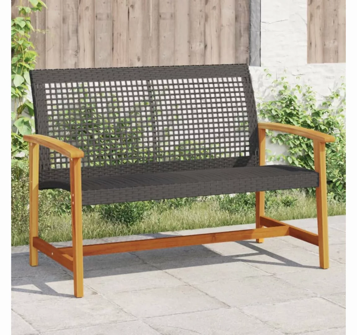 vidaXL Loungesofa Gartenbank Schwarz 112 cm Poly Rattan und Akazienholz, 1 günstig online kaufen