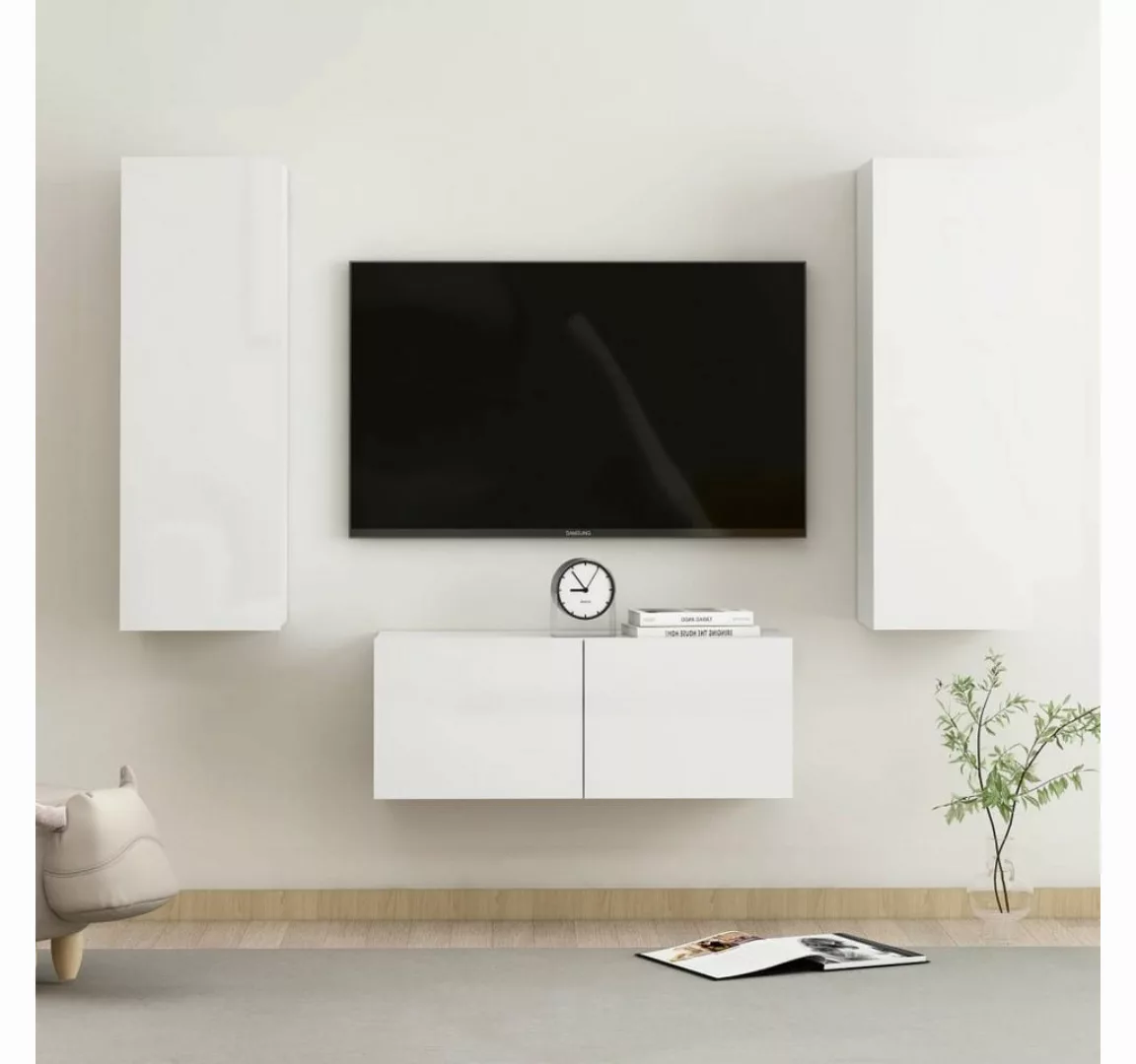 vidaXL Kleiderschrank 3-tlg TV-Schrank-Set Hochglanz-Weiß Spanplatte günstig online kaufen
