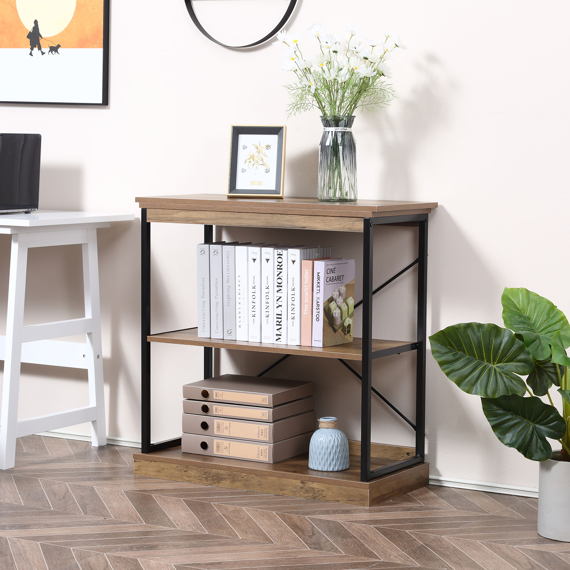 HOMCOM Industrielles Bücherregal, Bücherregal aus braunem Holz und schwarze günstig online kaufen