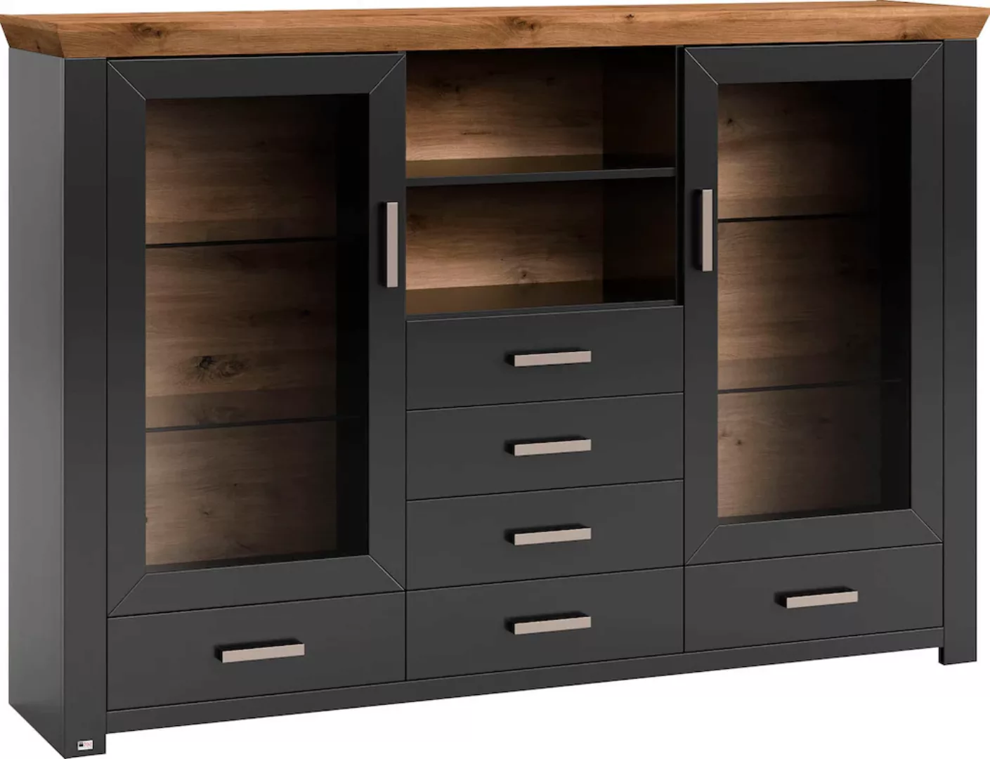 set one by Musterring Highboard "York", Typ 56, mit Glastüren, Beleuchtung günstig online kaufen