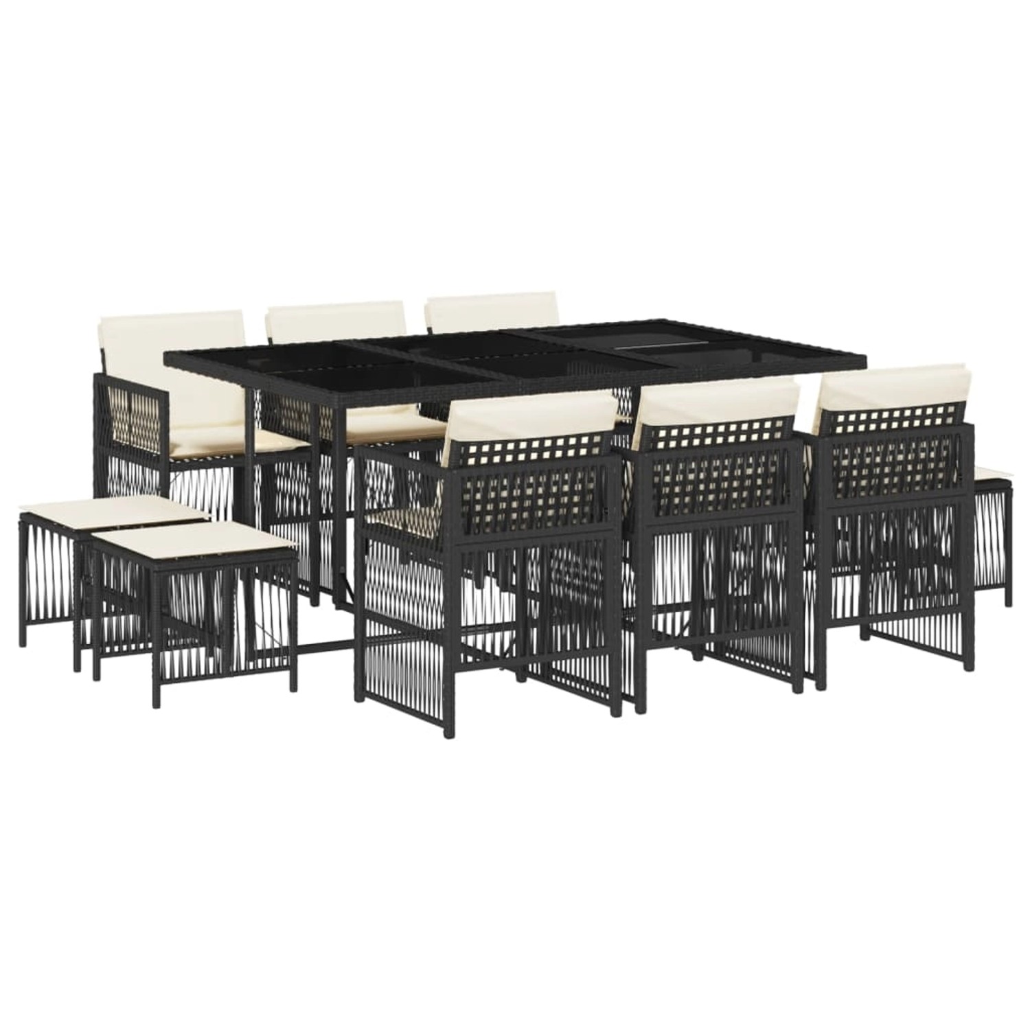 vidaXL 11-Tlg Garten-Essgruppe mit Kissen Schwarz Poly Rattan 3210966 günstig online kaufen