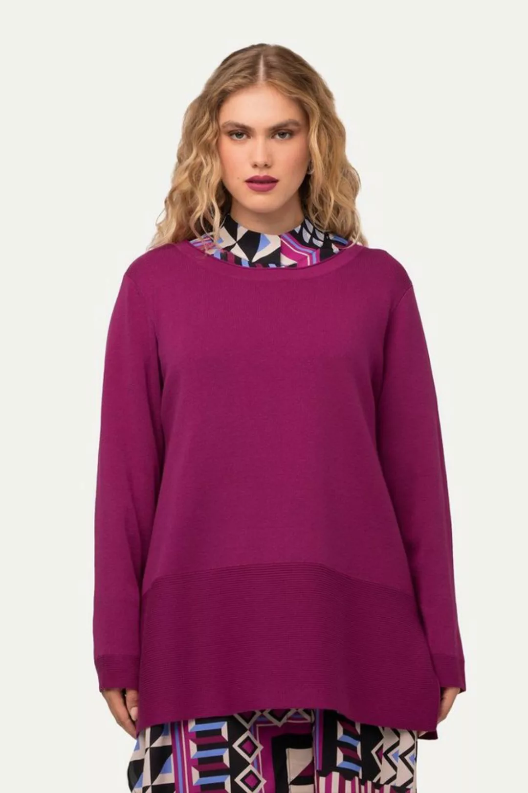 Ulla Popken Strickpullover Pullover Rundhals Langarm Feinstrick günstig online kaufen