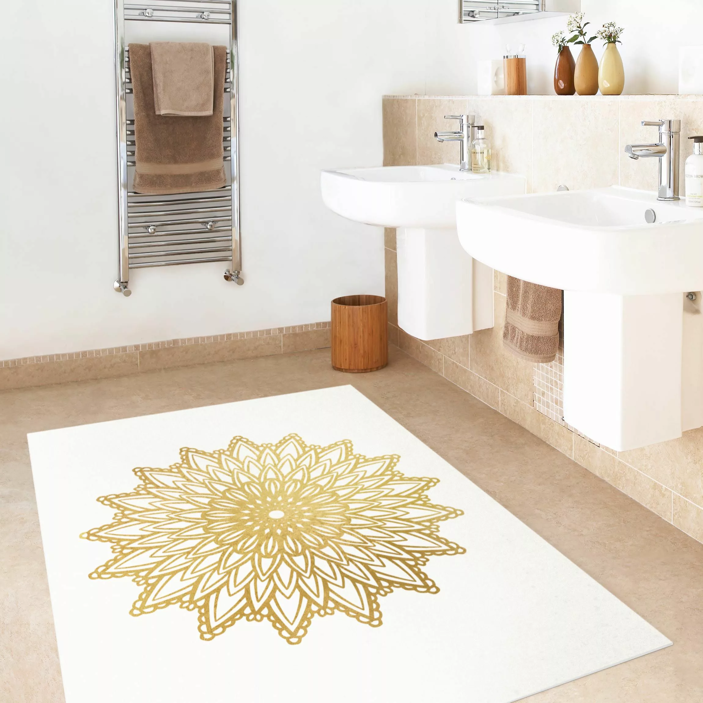 Vinyl-Teppich Mandala Sonne Illustration weiß gold günstig online kaufen