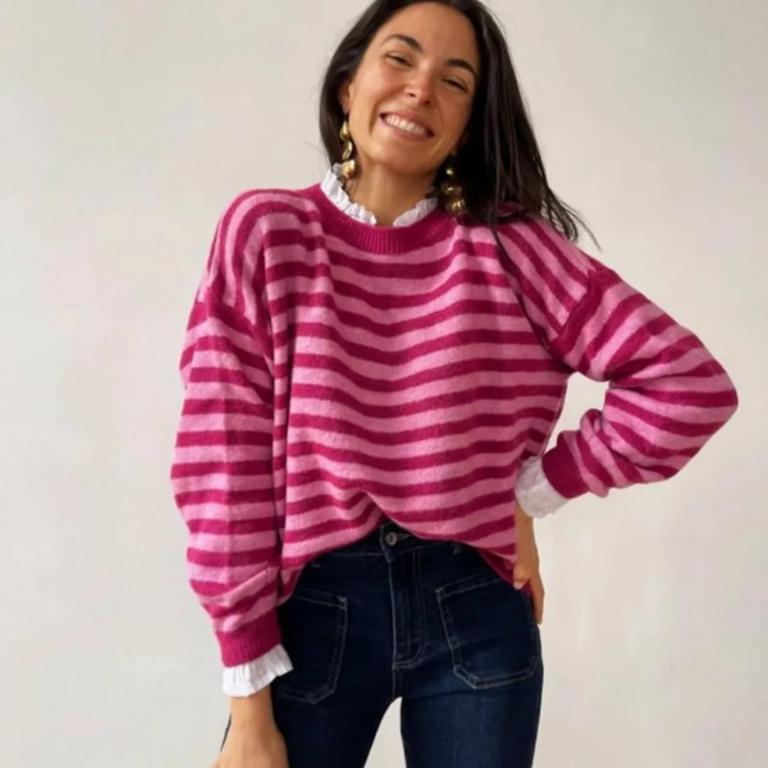 suebidou Rundhalspullover Wunderschöner Damen Pullover gestreift fuchsia/ro günstig online kaufen