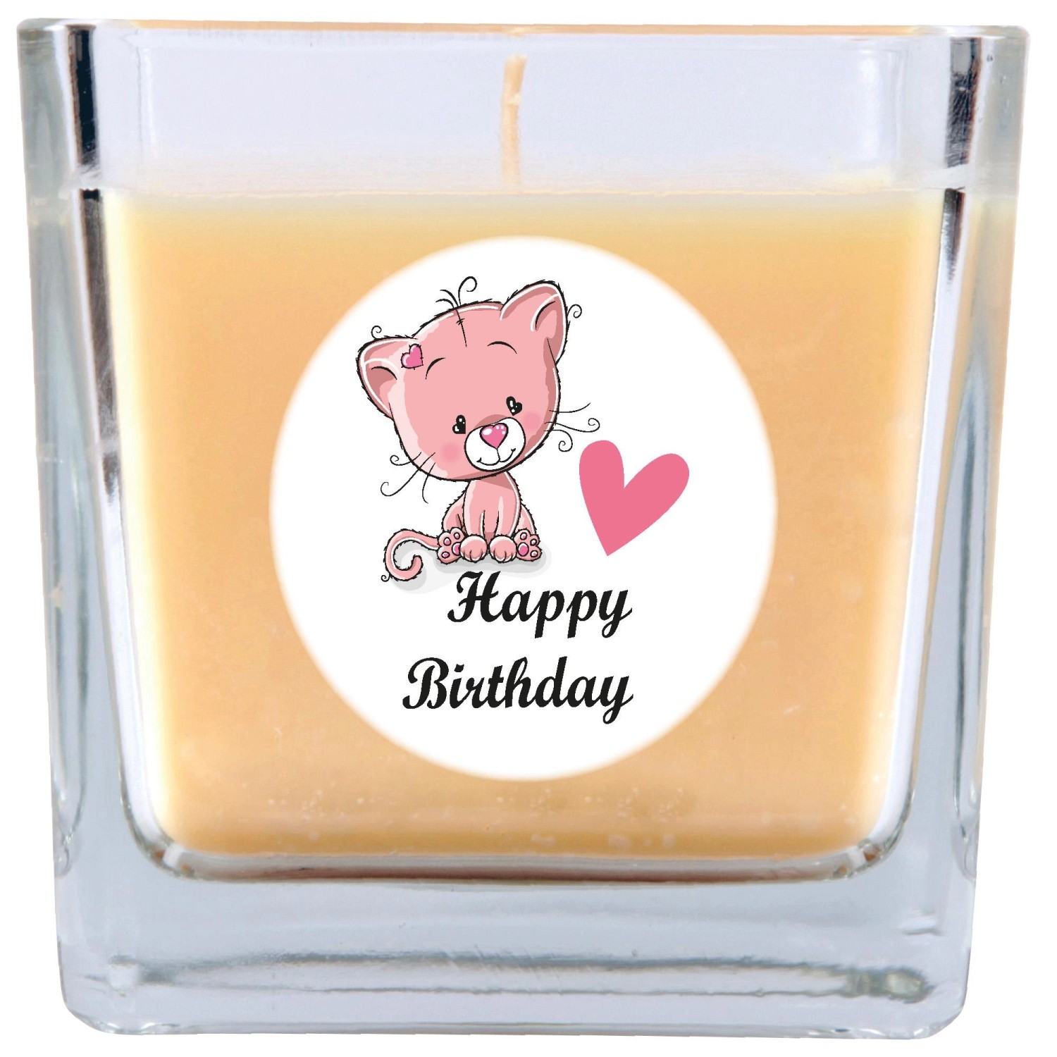 HS Candle Duftkerze & Glas Happy Birthday Viereck Vanille Katze günstig online kaufen