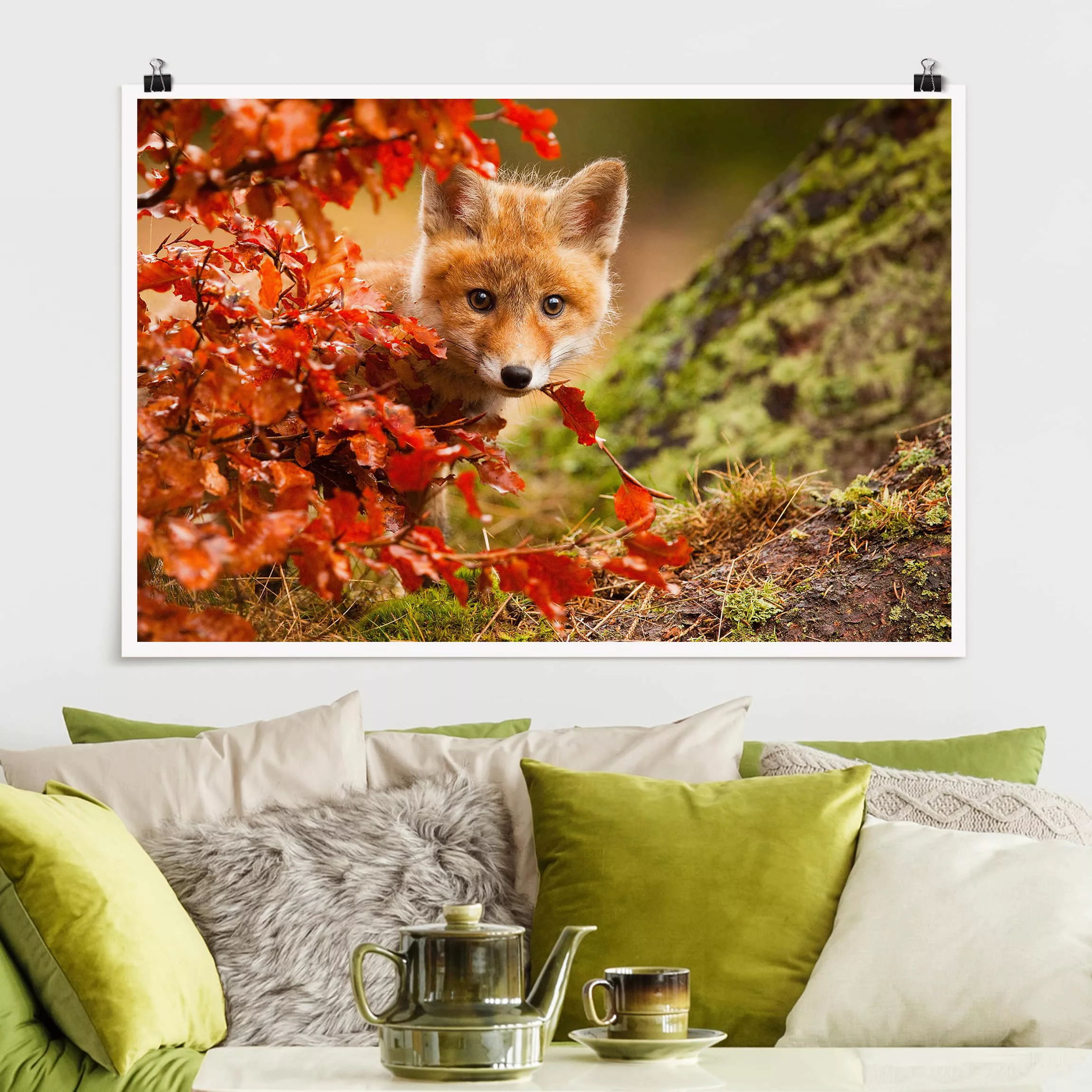 Poster Tiere - Querformat Fuchs im Herbst günstig online kaufen