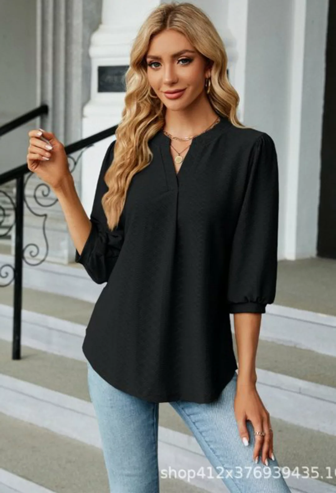 SEGUEN T-Shirt Lockeres Jacquard-Oberteil mit plissierten Bündchen (Lässig günstig online kaufen