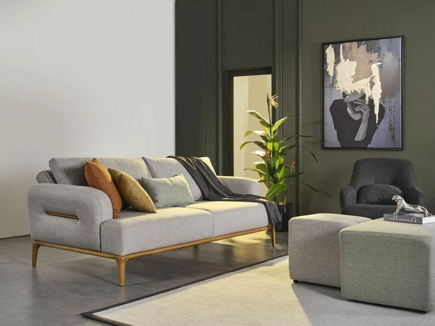 Xlmoebel Sofa 3-Sitzer Couch in modernem Grau aus Polyester Stoff, neu im D günstig online kaufen