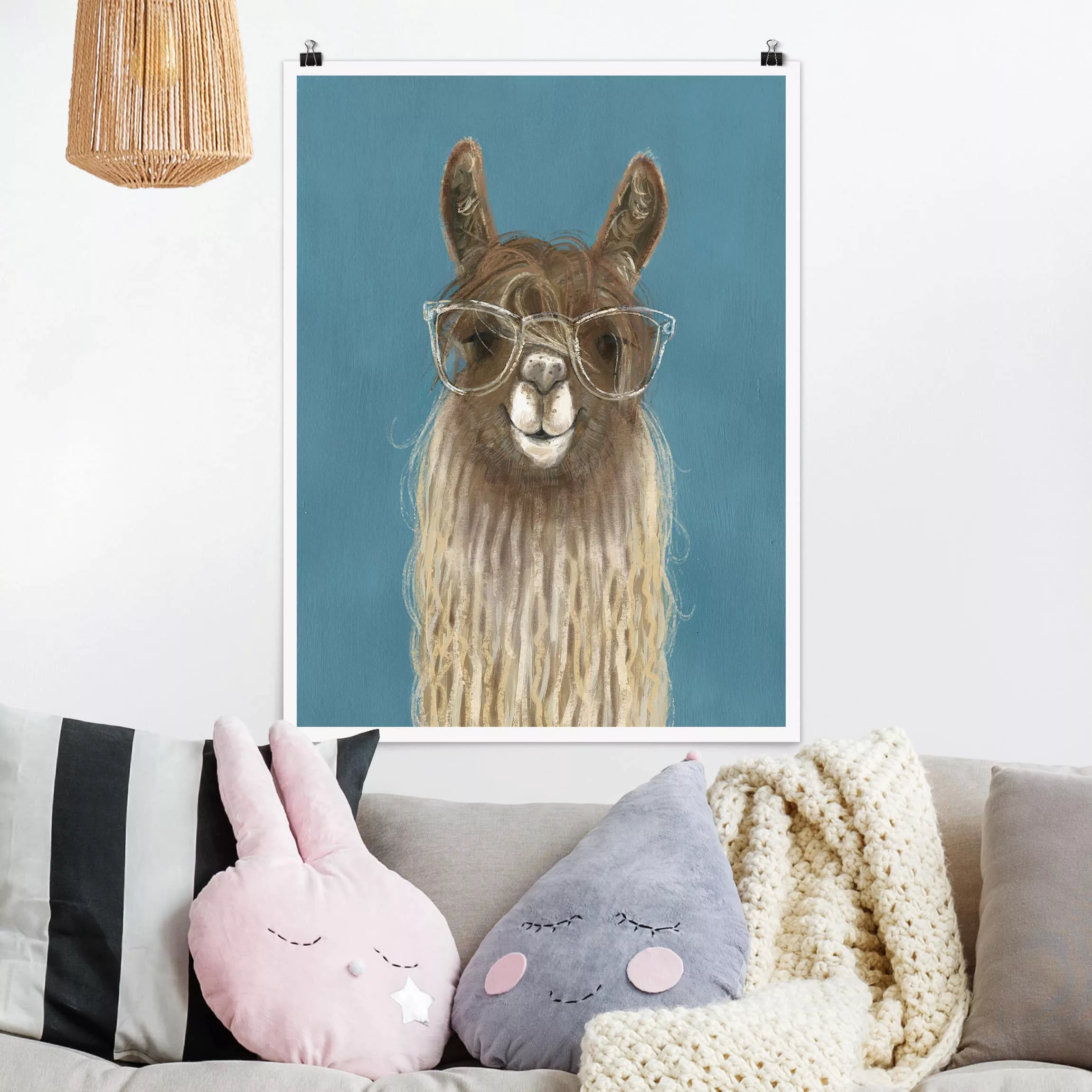 Poster Tiere - Hochformat Lama mit Brille III günstig online kaufen