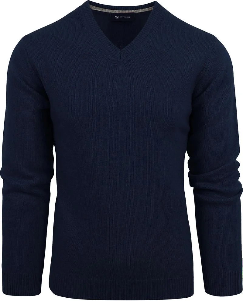 Suitable Lammwolle Pullover V-Ausschnitt Navy - Größe XL günstig online kaufen