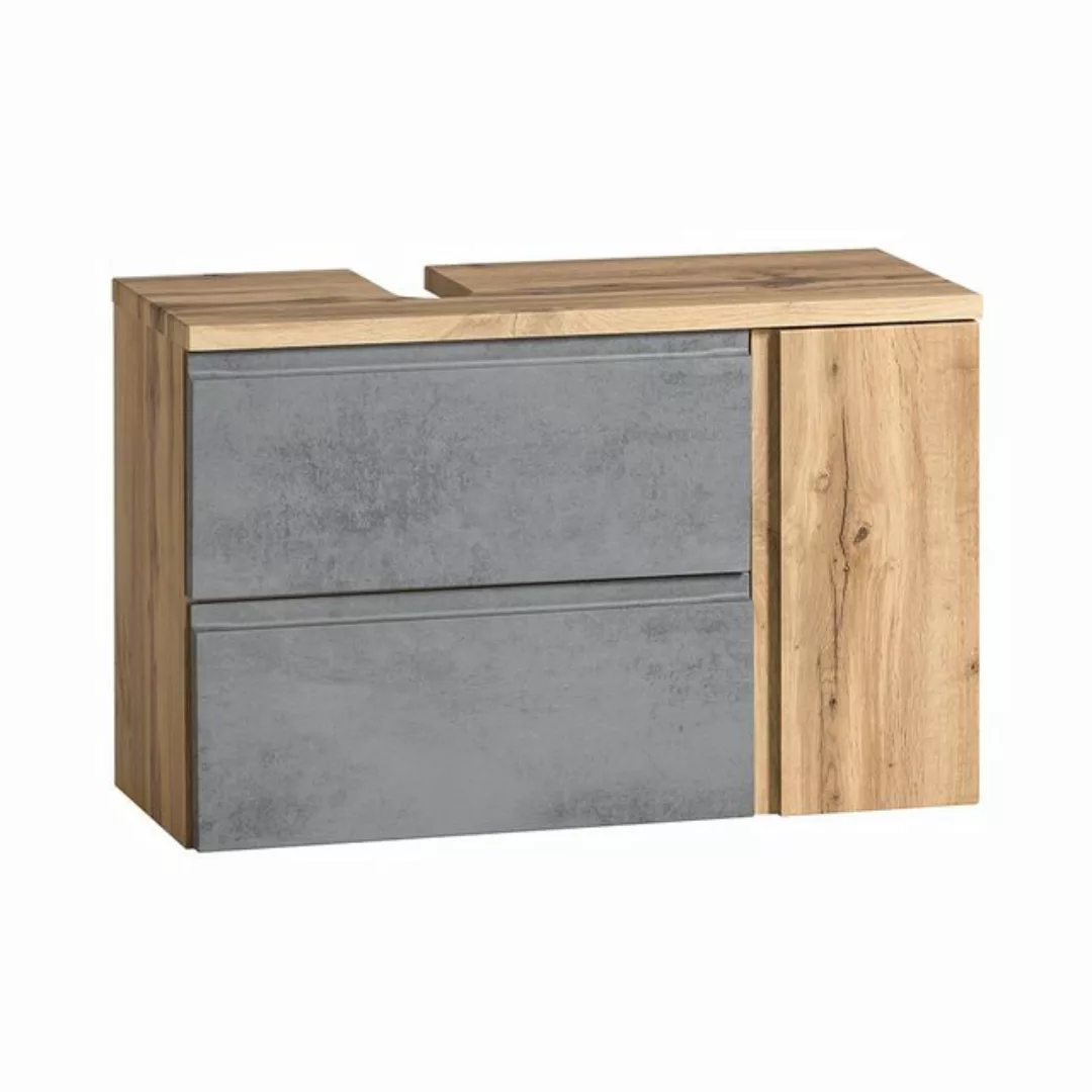 Lomadox Waschbeckenschrank VASTO-03-CONCRETE Siphonausschnitt links Eiche B günstig online kaufen