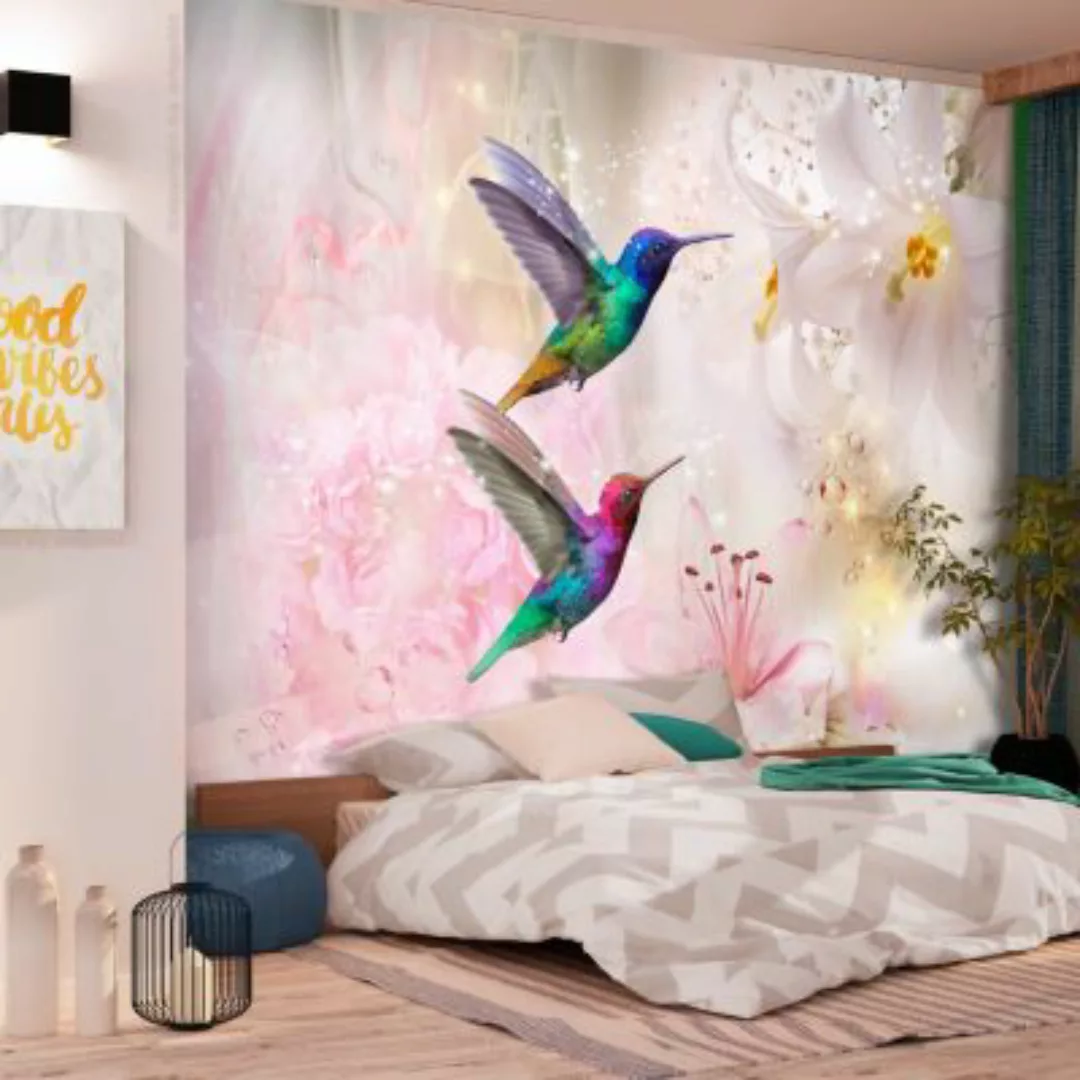 artgeist Fototapete Colourful Hummingbirds (Pink) rosa Gr. 350 x 245 günstig online kaufen