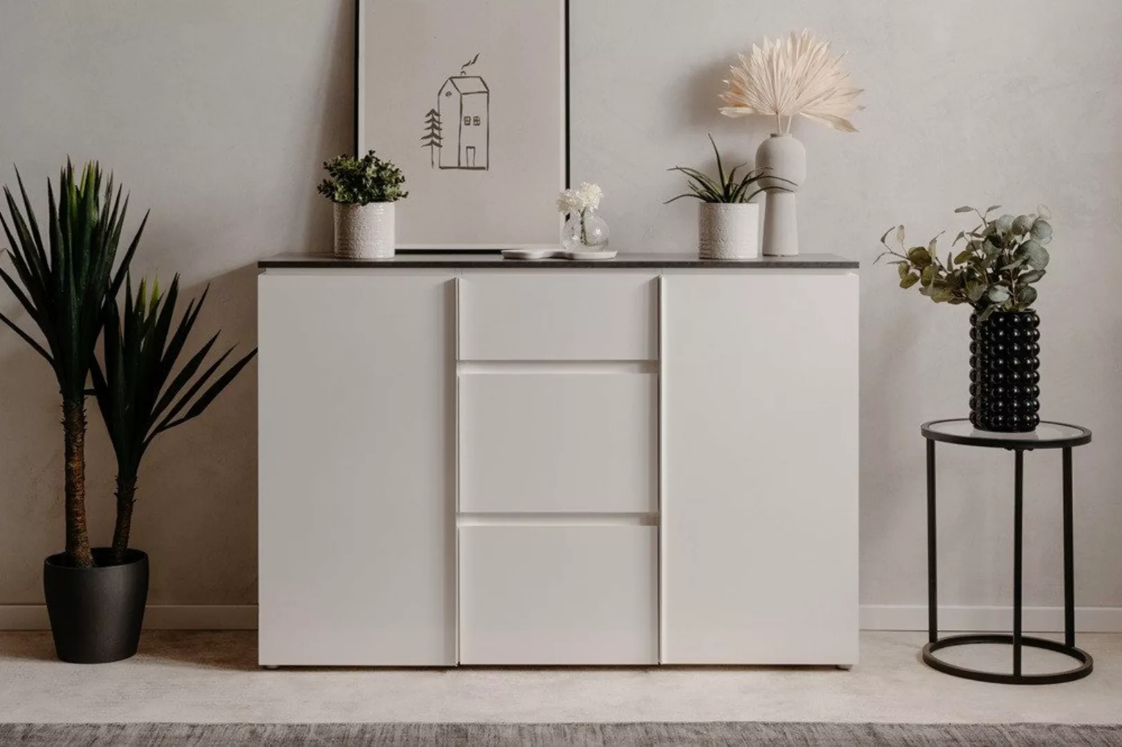 xonox.home Schuhschrank Kommode Sideboard Brest, Matera / Weiß Hochglanz, v günstig online kaufen