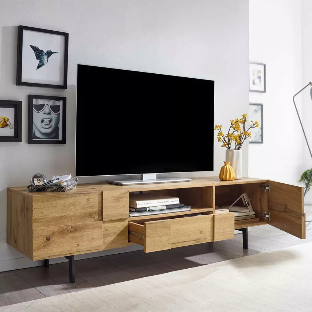 TV Unterschrank in Eichefarben und Schwarz 160 cm breit günstig online kaufen