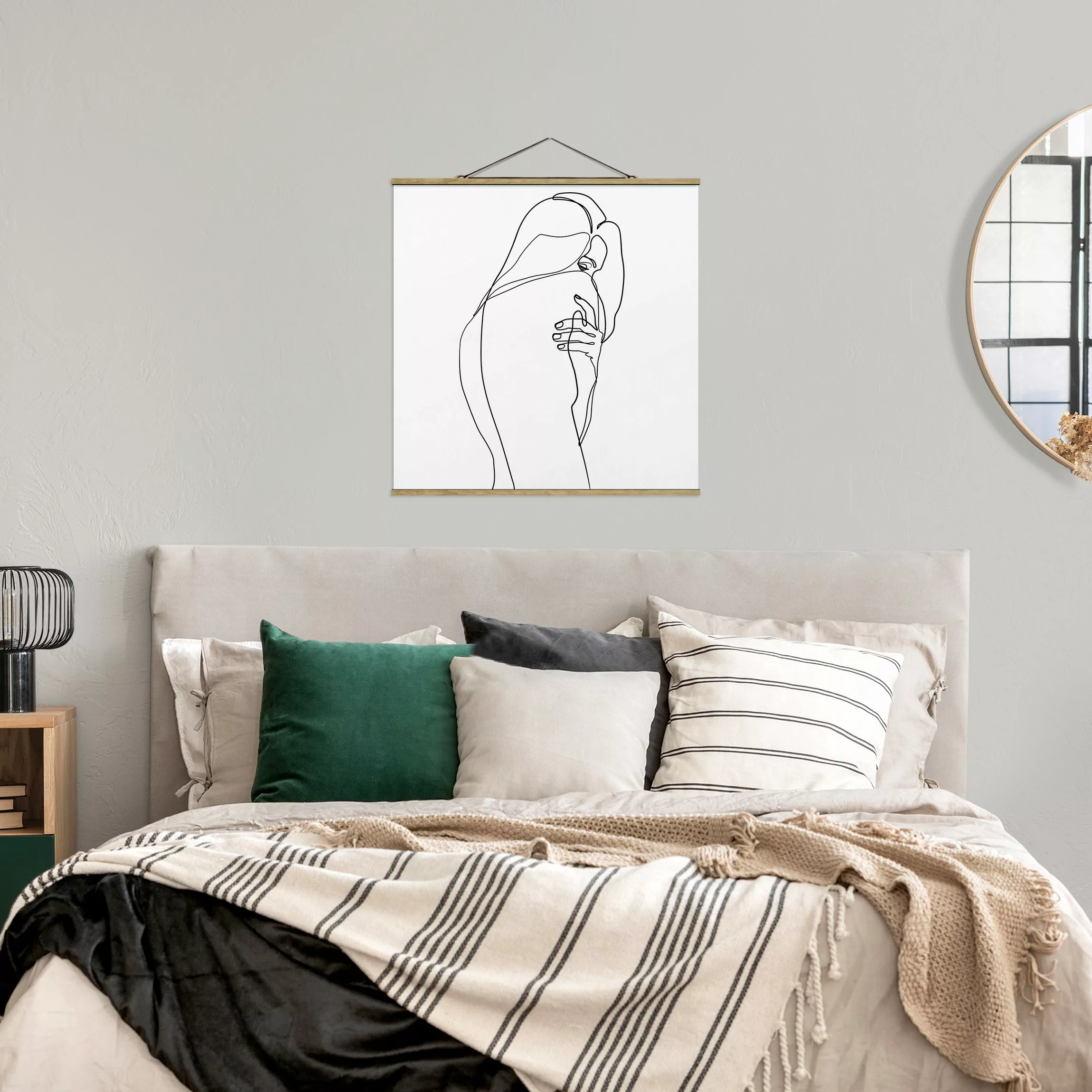 Stoffbild Abstrakt mit Posterleisten - Quadrat Line Art Frauenakt Schulter günstig online kaufen