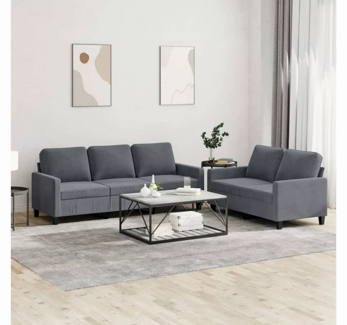 vidaXL Sofa Sofagarnitur Set mit Kissen Samt, 2-tlg., Dunkelgrau günstig online kaufen