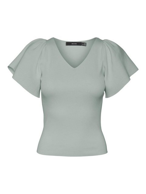 Vero Moda T-Shirt Geripptes Rüschen T-Shirt Kurzarm Strick Shirt VMGINNY 55 günstig online kaufen