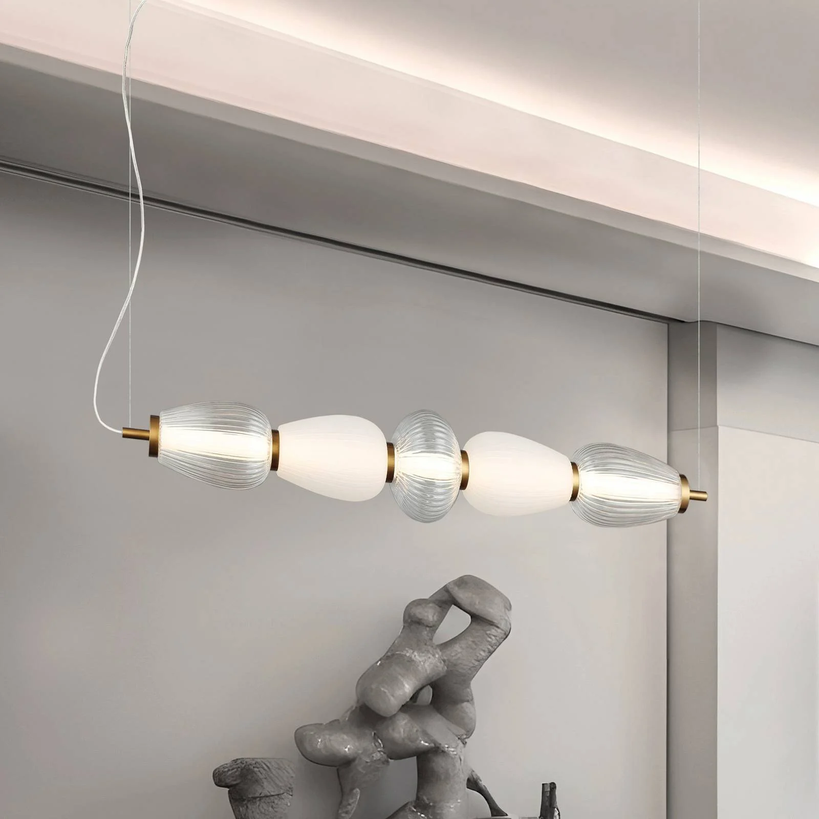 LED-Pendellampe Shiny, Länge 83 cm, klar/weiß, Glas günstig online kaufen