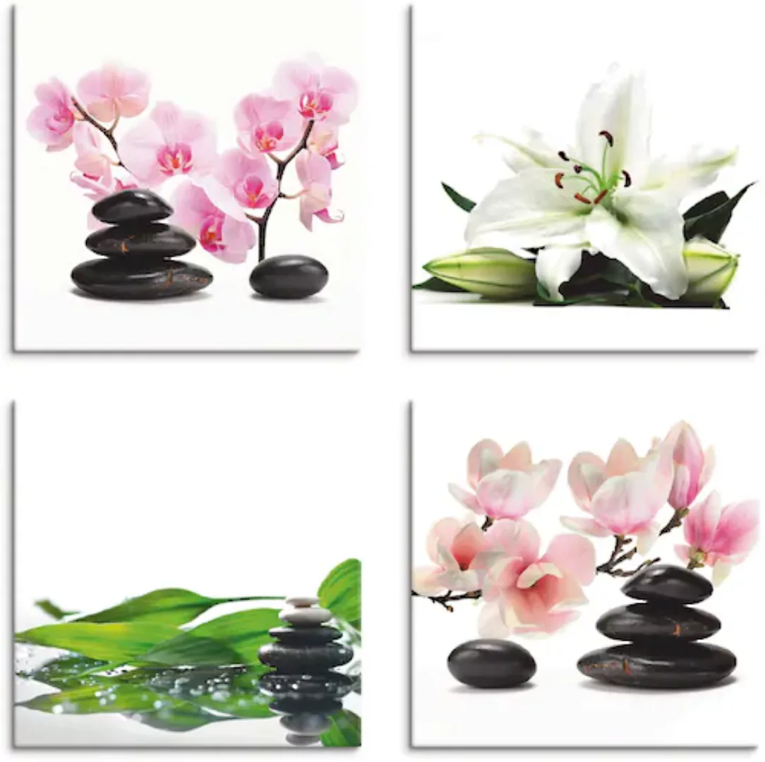 Artland Leinwandbild "Stein Orchidee Lilie Spa Bambus Magnolie", Zen, (4 St günstig online kaufen