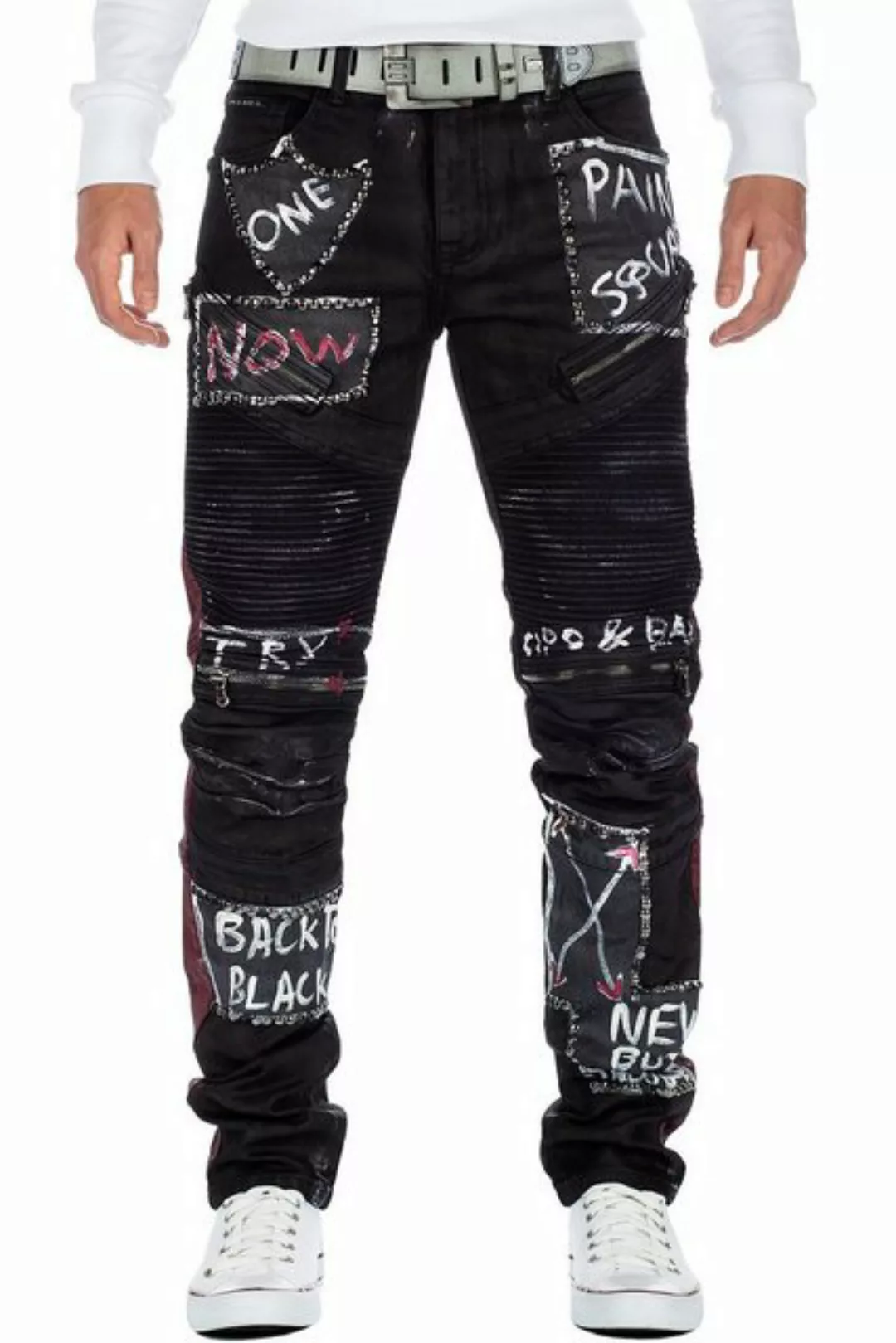 Cipo & Baxx Bikerjeans Herren Hose BA-CD571 W30/L32 (1-tlg) mit Nieten Prin günstig online kaufen