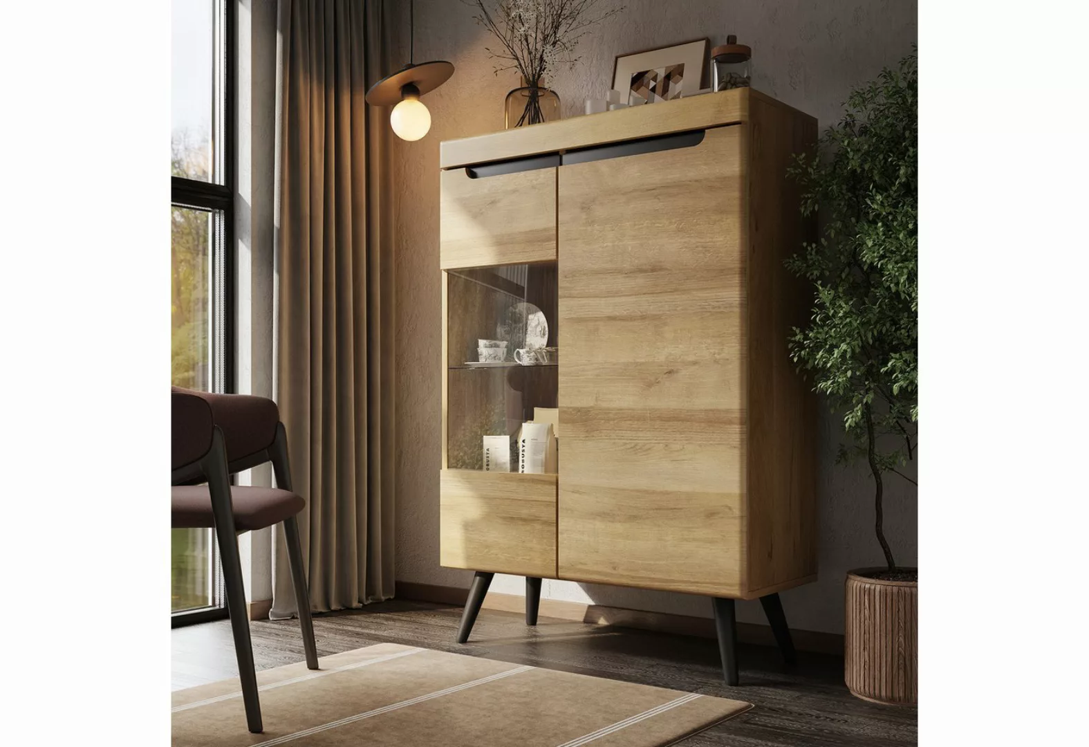 KLAM HOME Vitrine Kommode Moderner Wohnzimmerschrank mit Glastüren und Schu günstig online kaufen