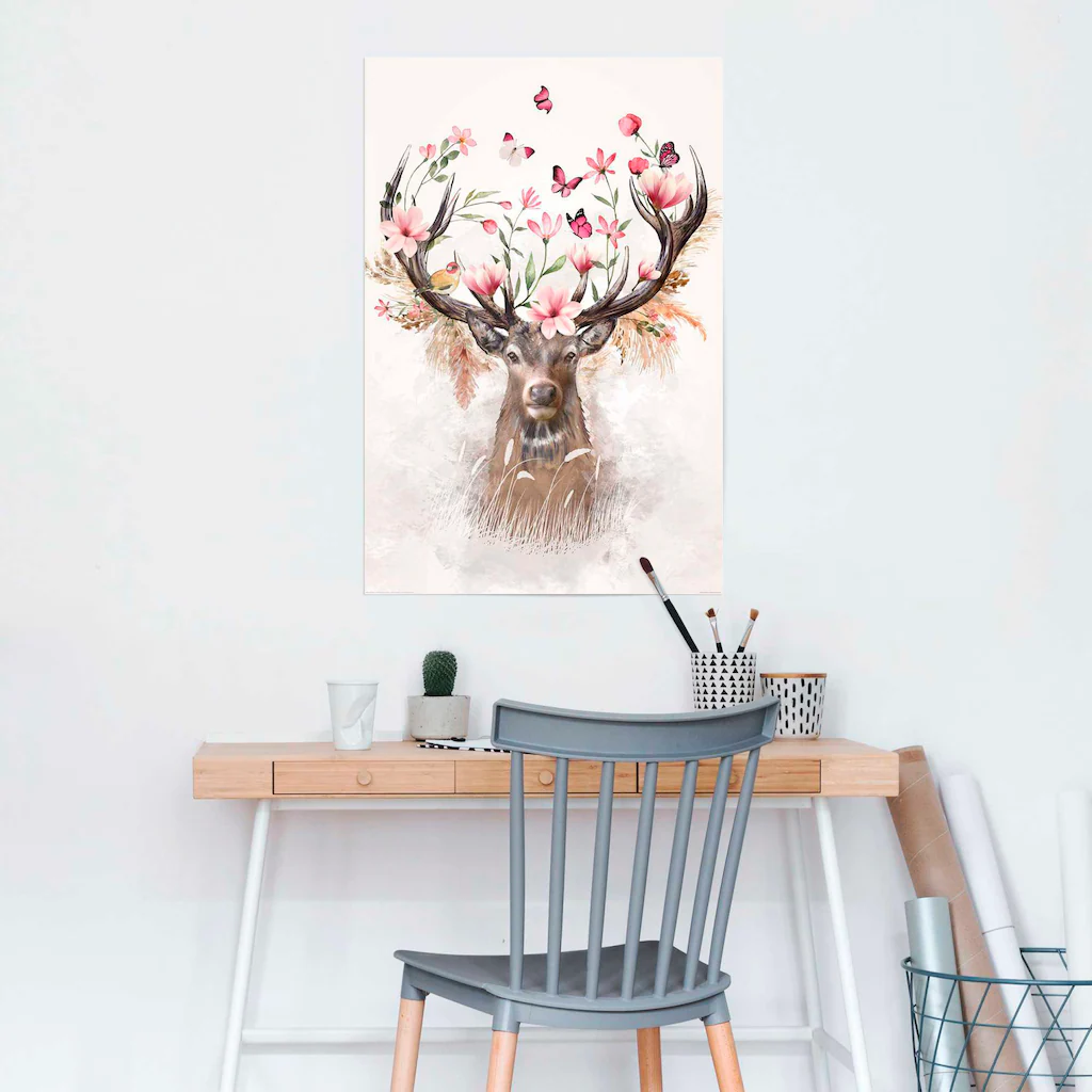 Reinders Poster "Hirsch in Blumen" günstig online kaufen
