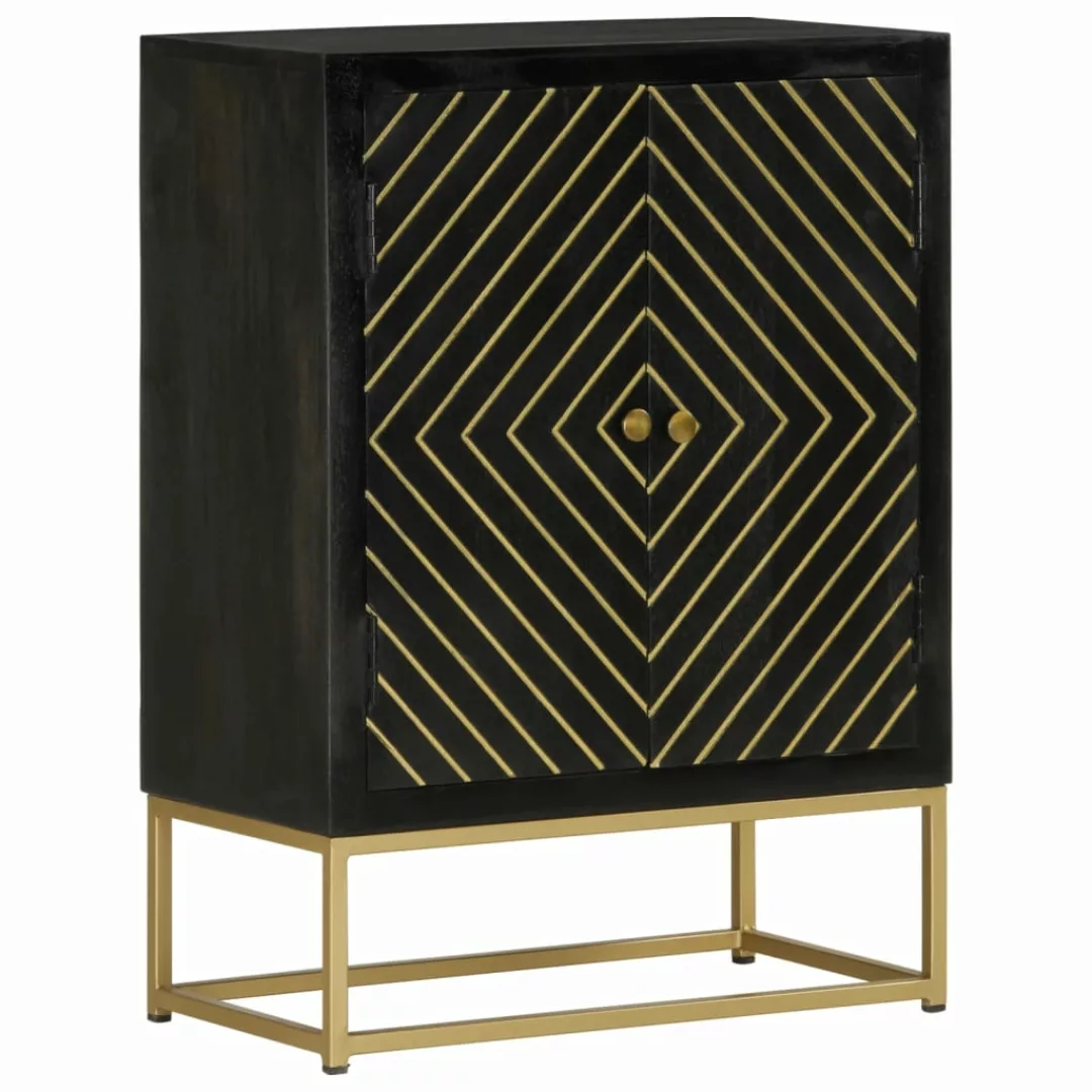 Vidaxl Sideboard Mit 2 Türen Schwarz Gold 55x30x75 Cm Massivholz Mango günstig online kaufen