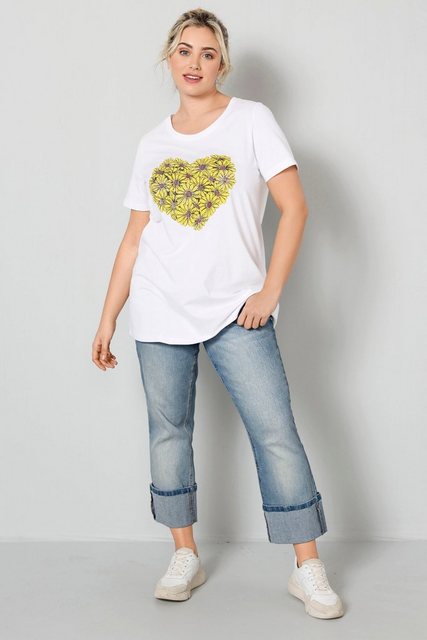 Janet & Joyce T-Shirt T-Shirt Classic Fit Blumenherz Rundhals Halbarm günstig online kaufen