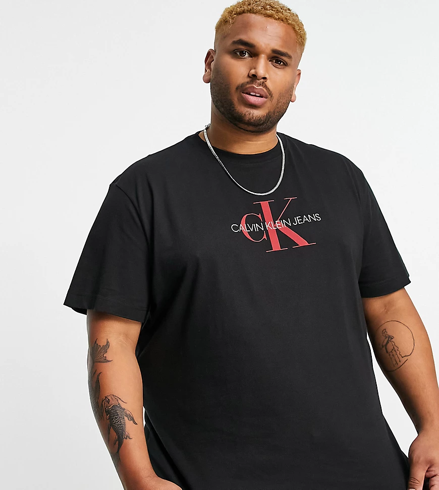 Calvin Klein Jeans Big & Tall – Degrade – T-Shirt in Schwarz mit Monogramm- günstig online kaufen