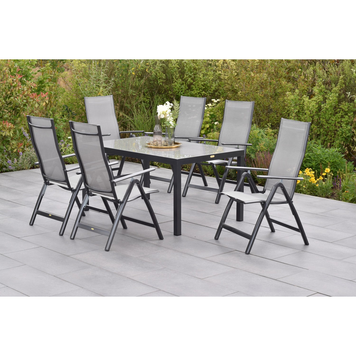 Merxx Carrara Set 7-tlg. 6 Klappsessel Gartentisch 150 x 90 cm Diamantbraun günstig online kaufen