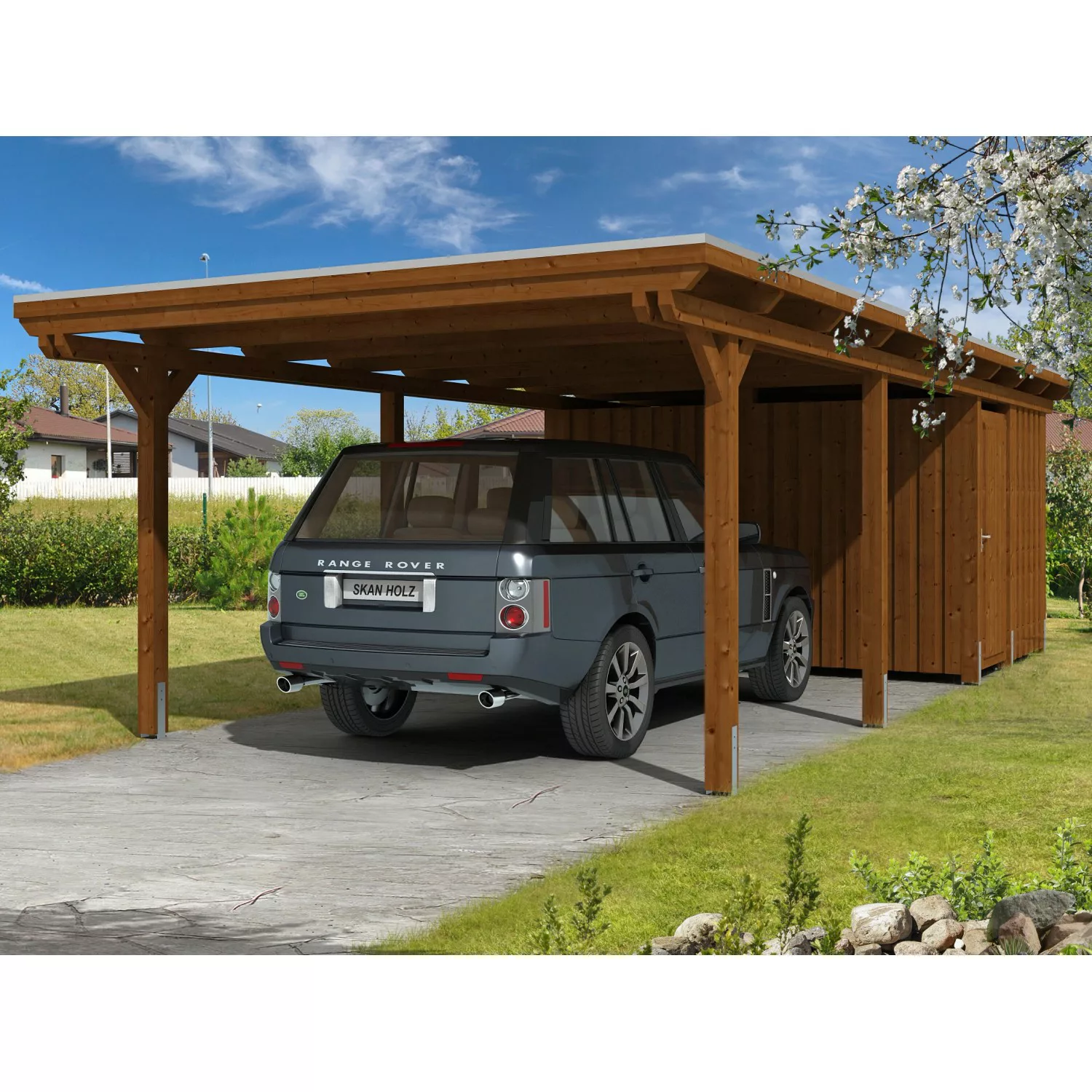 Skan Holz Carport Emsland 404 cm x 846 cm EPDM Dachbahn mit Abstellraum Nus günstig online kaufen