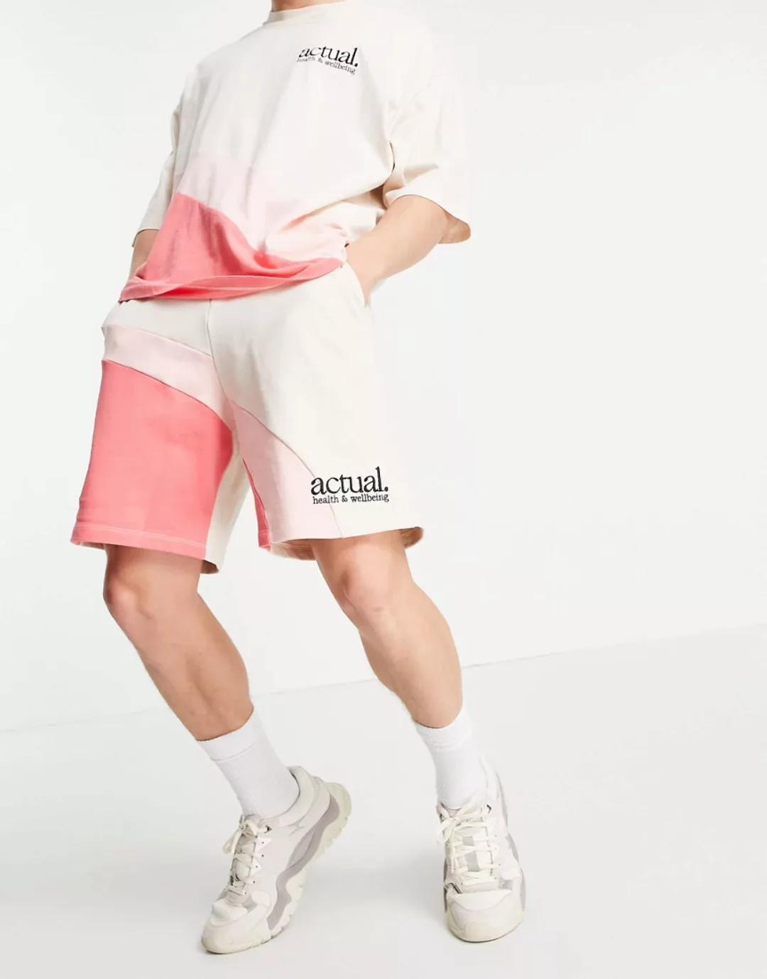 ASOS Actual – Shorts in Rosa mit geschwungenem Blockfarbendetail, Kombiteil günstig online kaufen