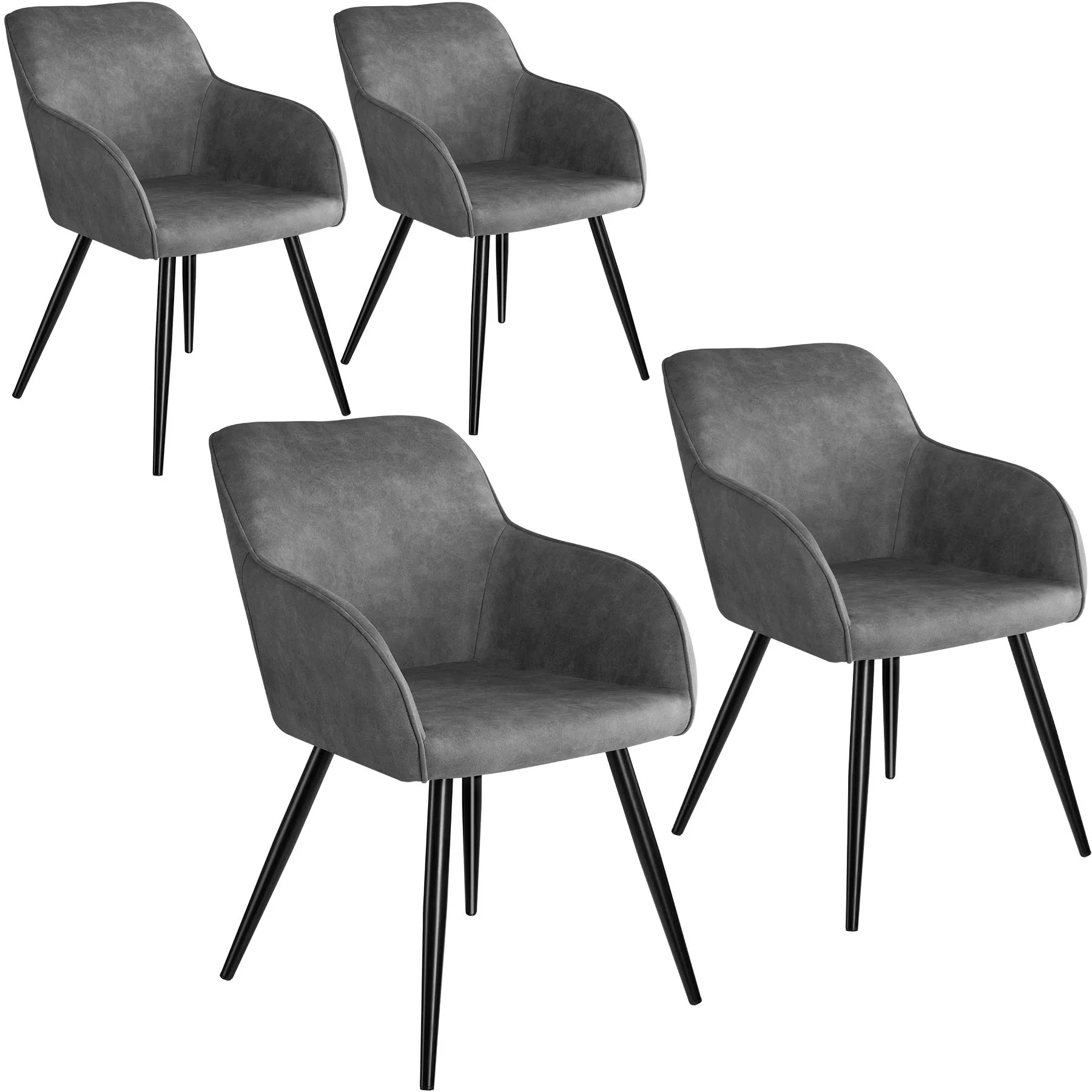 4er Set Stuhl Marilyn Stoff, schwarze Stuhlbeine - grau/schwarz günstig online kaufen