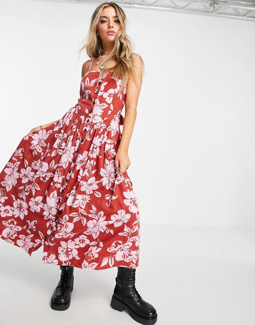 Free People – Das perfekte Sommerkleid – Bedrucktes Midikleid in Rot günstig online kaufen