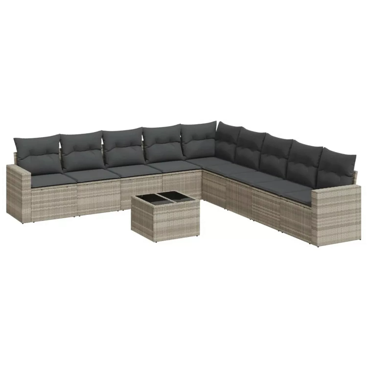 vidaXL 10-tlg Garten-Sofagarnitur mit Kissen Hellgrau Poly Rattan Modell 1 günstig online kaufen