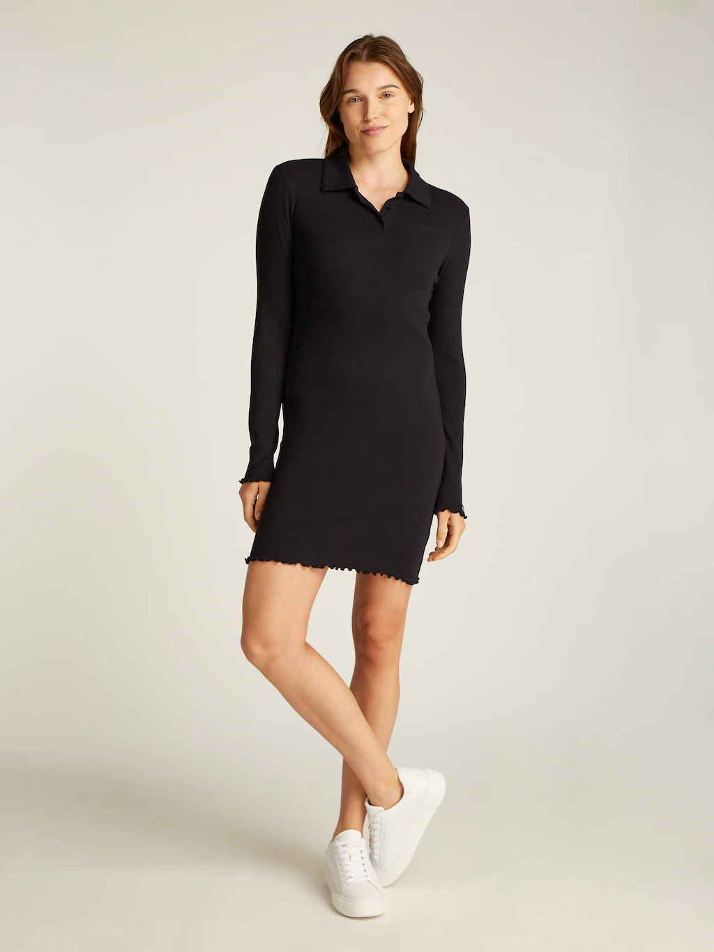 Tommy Jeans Polokleid "TJW LS SCALLOP RIB POLO DRESS", in Mini-Länge günstig online kaufen